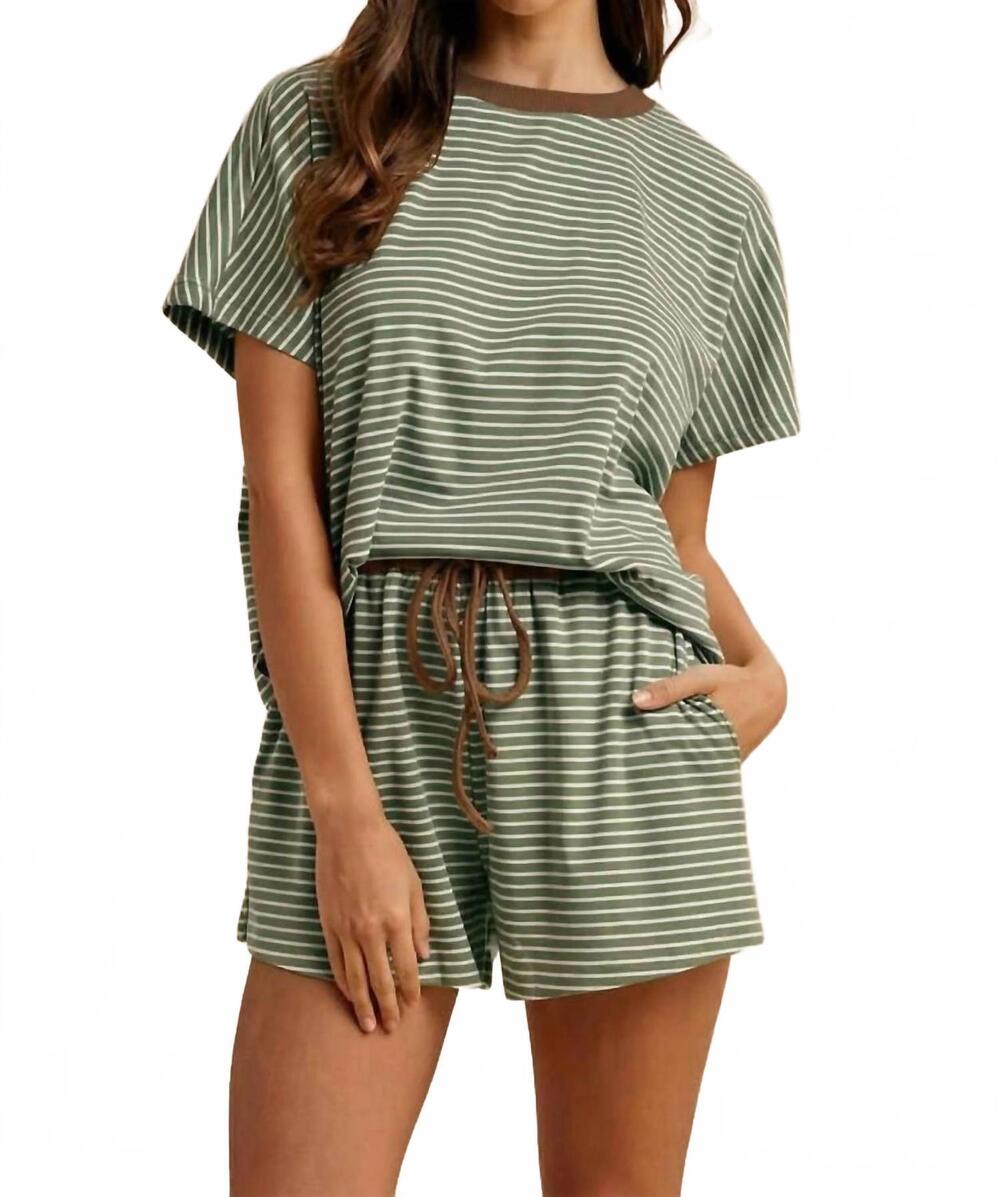 NEW ANNIEWEAR loose fit stripe knit top in olive brown
